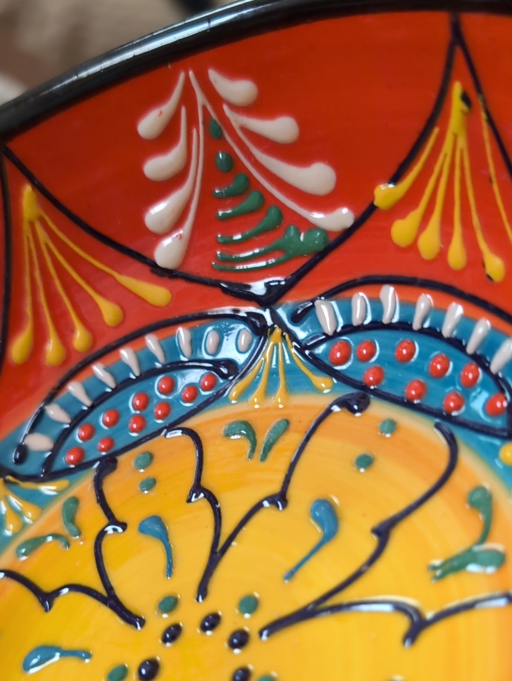 El Poyeton Hand-Painted Ceramic Decorative Bowl - Cream & Blue Multicolor - Picture 7 of 12